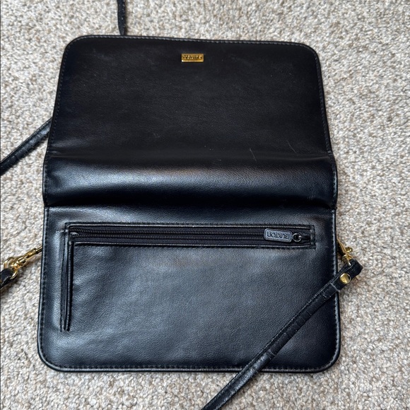 BUXTON Classic Black Leather Crossbody Purse, Wallet, With Mirror - Picture 9 of 13